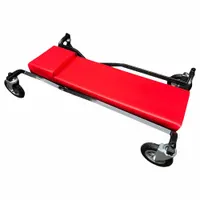 This steel creeper supports up to 600 lb and features an adjustable padded headrest. With a height range of 7-7/8 in and dimensions of 24-1/2 in x 7-7/8 in, it is suited for automotive and industrial maintenance tasks requiring access under vehicles or machinery