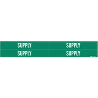 Pipe Marker: Supply, Green, White, Fits 3/4 to 2 3/8 in Pipe O.D., 4 Pipe Markers, Without Arrows (MPN 7282-4)