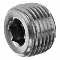 This 1-inch NPT threaded hex drive solid plug is made from 304 stainless steel for corrosion resistance. Rated for a maximum operating pressure of 150 psi at 72°F and Class 150, it is used to seal unused ports in low-pressure piping systems handling water, air, or chemicals.