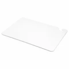 This white co-polymer cutting board measures 15 inches wide by 20 inches long. NSF certified for sanitation compliance, it is suitable for commercial food preparation tasks such as chopping, slicing, and transporting ingredients.