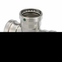 This VIEGA PROPRESS crimp tee fitting is used to create branch connections in potable water stainless steel press piping systems. It features a 2 1/2 in CTS size and a rubber seal type. Suitable for commercial and industrial plumbing applications requiring leak-free joints