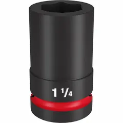 This 1" drive deep impact socket features a 1-1/4" SAE 6-point opening and a friction ring retention system. The black phosphate finish provides corrosion resistance. Suitable for heavy-duty fastening with impact tools in industrial, construction, and automotive settings.