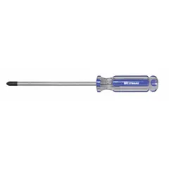 Pozidriv screwdriver with a #2 tip size, 6-inch shank length, and 10-inch overall length. Cushion grip handle provides user comfort. Suitable for general-purpose fastening of Pozidriv screws in assembly, maintenance, and repair tasks.