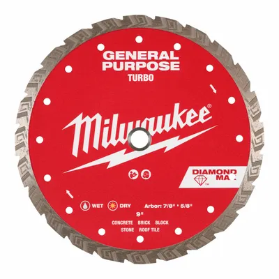 MILWAUKEE 9 in Wet/Dry Turbo Diamond Saw Blade 49-93-9109 - Concrete & Asphalt-Cutting Blades
