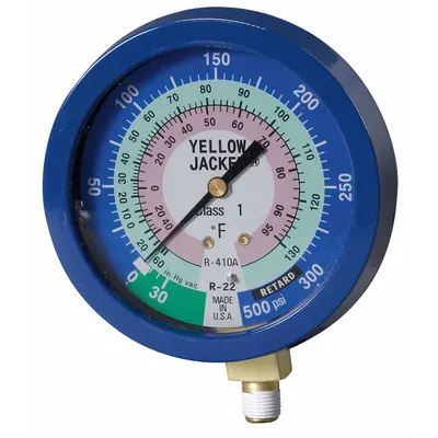 YELLOW JACKET Low Side Gauge: Low Side Gauge, 0 psi to 300 psi, Liquid Filled, 3 1/2 in Dia - Analog Low Side Compound Pressure Gauges