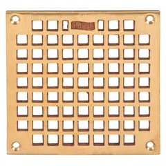 Square bronze floor drain grate for light-duty applications. Class A rating suitable for pedestrian traffic areas. Overall width 5-5/8 in, overall height 1/2 in. Bronze finish and color family.