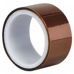 Polyimide film tape with silicone adhesive, amber color, 2.7 mil thickness, 5 yards length. Suitable for high-temperature masking, insulation, and protection in electronics and coil winding applications.