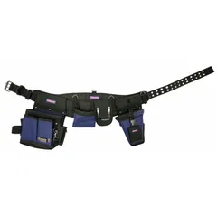 This padded tool belt is designed for general purpose use, providing comfort during extended wear. It features multiple pockets for organizing tools and fasteners, and fits waist sizes from 37 to 54 inches.