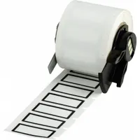 Blank polyester label rolls with black border, white, in sizes 1/2 in x 1 1/8 in and 1 1/8 in x 1/2 in. Halogen-free acrylic adhesive. Compatible with Brady M710 printer (Media Adapter required). Used for on-demand printing of custom legends in industrial identification, cable marking, and asset labeling