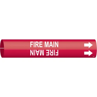 BRADY Pipe Marker: Fire Main, Red, White, Fits 1 1/2 to 2 3/8 in Pipe O.D., 1 Pipe Markers - Fire Main Snap-On Pipe Markers