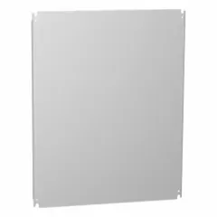 Galvanized steel back panel for mounting electrical and industrial components inside enclosures. Provides a grounded surface for installing controls, breakers, and terminal blocks. Overall height 46.2 inches, overall width 28.2 inches.