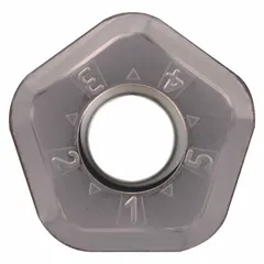 Pentagon (P) indexable milling insert with five cutting edges for cost-effective material removal. Designed for high-feed face and shoulder milling of steel and cast iron in medium to heavy roughing operations.