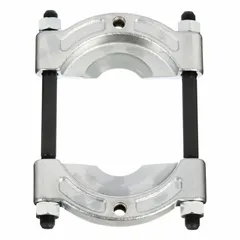 This bearing splitter is used to safely remove bearings, gears, and pulleys from shafts without damaging components. It has a minimum spread of 4 1/4 inches and a maximum spread of 6 inches, suitable for pulling press-fit parts in industrial maintenance and repair applications.