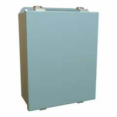 Steel enclosure with solid cover and screw-type clamp-on closure. Rated NEMA 12/13/3R/4 for protection against dust, oil, water, and corrosion. Suitable for housing electrical controls, terminals, and instruments in industrial washdown environments. No knockouts included.