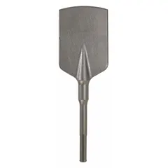 Chisel bit designed for use with SDS-Max hammer drills in demolition applications. Features a 5-inch head width, 15-inch overall length, and 45/64-inch shank diameter. Suitable for breaking and chipping asphalt surfaces.