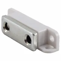 This magnetic push-to-close catch is made of plastic and features a pull opening action. It is designed for use in cabinets, enclosures, and panels where a low-profile latching solution is required. The catch measures 7/16 in height and 1 3/4 in width