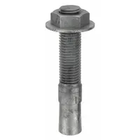 Galvanized steel wedge anchor with 1" diameter, 6" overall length, 3-1/2" thread length, and 1"-8 thread size. Supplied in a 4-pack. Used for heavy-duty fastening into solid concrete, such as securing structural steel, machinery bases, or racking systems