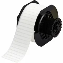 Polyester, white matte label roll for BBP33 printer series. Autoclavable and cryogenic resistant. Suitable for asset tracking, laboratory specimen marking, and equipment labeling in industrial environments.