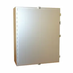 This HAMMOND stainless steel enclosure measures 30 x 24 x 10 inches and is rated NEMA 12/13/3R/4/4X for protection against dust, water, and corrosion. It features clamp closure and includes an inner panel. Knockouts are not provided. Typical applications include housing electrical controls and instrumentation in industrial plants, washdown areas, and corrosive environments.