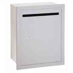 This recessed-mounting letter box features a single front door and a powder-coated finish. It measures 19 inches high by 15 inches wide by 6 3/4 inches deep. Suitable for secure mail collection in commercial or industrial facilities.