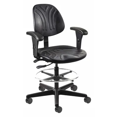 BEVCO Drafting Chair: Black, Plastic Material, Adj Arms Arm, 19 1/4 in Seat Wd - Adjustable-Arm Drafting Chairs
