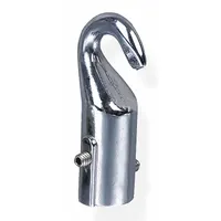 Stainless steel rope hook for securing pool lane lines, safety ropes, or dividers. Overall height 2 in, overall diameter 1 1/4 in. Corrosion-resistant construction suitable for chlorinated or saltwater environments
