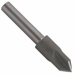 This KEO countersink features a 60° included angle and four flutes for efficient chip evacuation. It has a 5/8 in body diameter and is made from TiN coated high speed steel to reduce friction. Commonly used in machining operations to create conical recesses for deburring or to allow flat-head fasteners to sit flush with the workpiece surface.