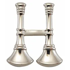 This metallic insignia features the Capt. X Fire Bugles design in a silver finish. Constructed from metal with a clutch pin attachment, it measures 3/4 in. Typically worn on uniform collars or lapels to indicate rank in fire service settings. Supplied as a pair (1 PR).