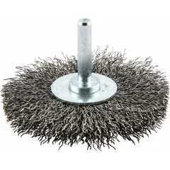 This light-cleaning brush features a crimped steel fill of 0.012" for surface preparation and removal of rust, scale, and light burrs on carbon steel. With a 3" diameter and 1/2" width, it is suitable for use with standard die grinders and bench tools in maintenance and fabrication tasks.
