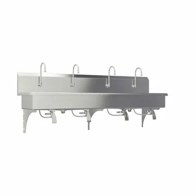 SANI-LAV Wash Station: 4 Stations, 8 in Bowl Dp, 77 in Bowl Lg, 16 1/2 in Bowl Wd - Four-Station Wall-Mounted Wash Stations with Faucets