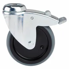 Swivel caster with locking mechanism for outdoor grills. Allows easy movement and secure positioning during use. Replacement part for compatible grill models.
