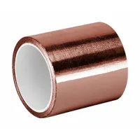 Copper foil tape for general-purpose electrical applications. Provides conductive path for EMI/RFI shielding, grounding, and splicing. Suitable for cable shielding, transformer repair, and static discharge protection. Rated 600 V