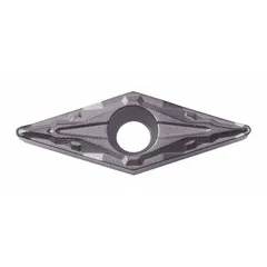 Diamond indexable turning insert for precision machining of non-ferrous materials, composites, and abrasive plastics. Used in turning, facing, and profiling operations to achieve fine surface finishes.