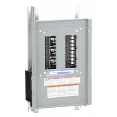 This 100 A, 18-space panelboard interior features a copper bus and accepts QHB, QOB, and QOB-VH circuit breakers. It is designed for use as a main lug convertible interior in electrical distribution panelboards. Dimensions: 27 in height by 10 7/16 in width.