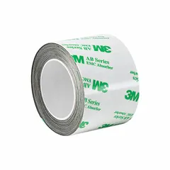 This EMI-absorbing electrical tape is constructed with a gray polyamide film and an acrylic adhesive. It is used for shielding electronic components from electromagnetic interference, as well as for grounding, splicing, and wrapping cables in industrial electrical and electronics manufacturing.