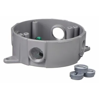 BELL Electrical Box: Aluminum, Round, 1/2 in Hub Size, 16 cu in Capacity, Gray - Aluminum Weatherproof Electrical Boxes