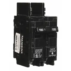 Miniature Circuit Breaker: 100 A Amps, 120/240V AC, 2 Poles, High Interrupting Capacity (MPN BQ2B100H). Key specifications — attr196014: 100 A; attr196015: 120/240V AC; attr196017: 22kA at 120/240V AC; attr196018: Siemens Panelboards; attr196016: Single; attr232503: BQH.