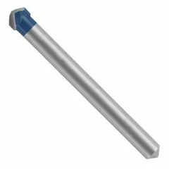 This drill bit is designed for drilling into natural stone and tile. It has a 1/4 in diameter, a maximum drilling depth of 1 in, and an overall length of 2 1/4 in. Suitable for use in masonry, renovation, and tile installation applications where precise holes in hard, brittle materials are required.