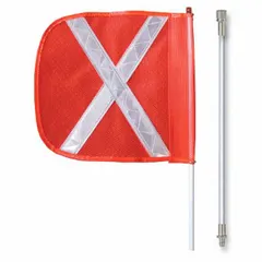 This 8 ft overall height warning whip features an orange flag with a white reflective X for enhanced visibility in low-light conditions. The flag height is 11 in, and the quick disconnect base with split pole allows for easy installation and removal. Suitable for marking slow-moving vehicles, equipment, or obstacles in industrial yards, construction sites, and warehouses.
