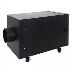 Steel negative air machine delivering 900 cfm airflow for particulate filtration and negative air pressure applications. Single-speed operation with front airflow configuration. Includes air filter.
