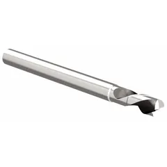This uncoated carbide end mill features a 3/16" diameter, 1/4" length of cut, 0.015" corner radius, and 2 flutes. The reduced-neck design enables deeper slotting and profiling in aluminum workpieces. The corner radius strengthens the cutting edge to reduce chipping during milling operations.