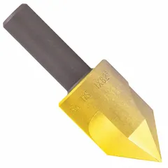 This 60° included-angle countersink features a single-flute design for fast, chatter-free cutting. Constructed from TiN-coated high-speed steel for wear resistance, it is used to create conical recesses for flathead screws and to deburr holes in metalworking applications.