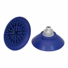 Flat vacuum pad assembly with G1/4 in connection, 89 mm pad diameter, and 35 mm pad height. Made of NBR material in blue with 60 A durometer and SAF designation. Used for automated handling in automotive manufacturing, such as lifting and moving sheet metal, glass, or plastic components.