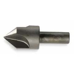 This three-flute countersink has a 100° included angle and a 1/4 in body diameter. It is made of carbide with a TiAlN coating for wear resistance. Used to create chamfered recesses for flat-head screws in metalworking applications.