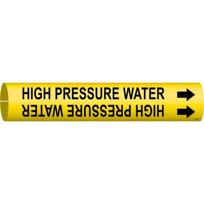 BRADY Pipe Marker: High Pressure Water, Yellow, Black, Fits 3/4 to 1 3/8 in Pipe O.D. - High Pressure Water Snap-On Pipe Markers