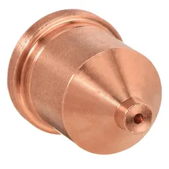 Shielded nozzle for handheld plasma cutting torches. Compatible with Hypertherm RT60/60M, RT80/80M, T60/60M/80/80M/100/100M/100M-2 torch series. Also fits T100/100M/100M-2 table-style torches. Directs and focuses the plasma arc for cutting operations.