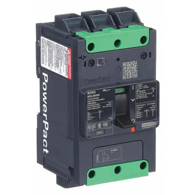 SQUARE D Molded Case Circuit Breaker: 60 A Amps, 25kA at 277/408V AC, Fixed, Everlink Lug Both Ends - B-Frame Square D Molded Case Circuit Breakers