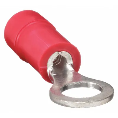 PANDUIT Ring Terminal: Red, Vinyl Insulation, #8 Stud Size, 22 AWG to 16 AWG Wire Sizes - Insulated Ring Terminals