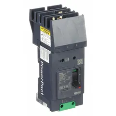 This 2-pole molded case circuit breaker is rated 30 A at 525V AC with a maximum AIR rating of 25kA at 277/408V AC. It features a fixed instantaneous trip unit and I-Line ON End terminal connection with AB phase connection. Suitable for overcurrent protection in electrical distribution panels, it is commonly used in branch circuits for industrial and commercial applications.