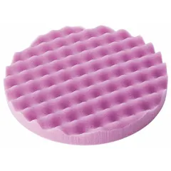 This 8-inch diameter foam pad features a purple waffle texture and hook-and-loop backing for attachment to polishers. Rated for a maximum speed of 2,000 RPM, it is designed for use on painted surfaces in automotive refinishing. As part of the 3M Perfect-It 1-Step Paint Finishing System, it eliminates the compounding step for a streamlined process.